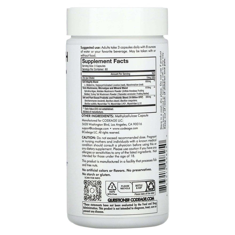 Codeage, Digestion, состав для здоровья кишечника, 180 капсул
