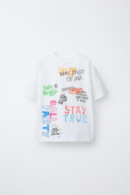 ZARA ФУТБОЛКА С ПРИНТОМ, БЕЛЫЙ