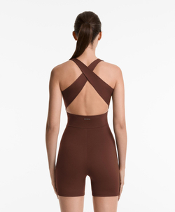 Oysho Короткий комбинезон Comfortlux с перекрестными деталями, шоколадный