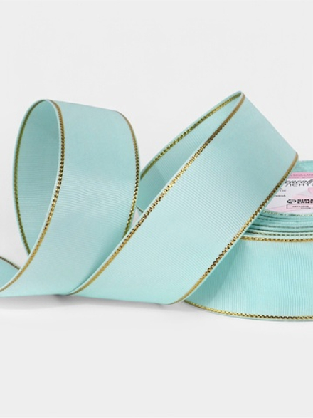 Лента репсовая, с золотым люрексом, 40 мм, светло-голубая №013, 10508033