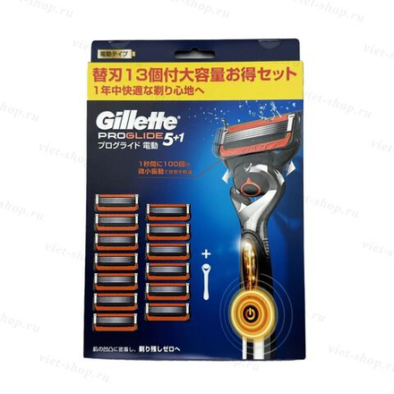 Японский бритвенный набор Gillette ProGlide с кнопкой (станок и 13 запасных лезвий)