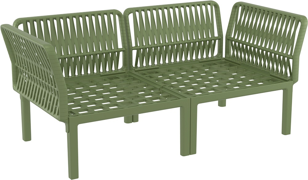 Диван пластиковый двухместный с подушками Siesta Contract Portofino Lounge, зеленый, светло-коричневый