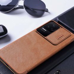 Кожаный чехол-книжка Nillkin Leather Qin Pro c защитой камеры для Xiaomi Poco F4