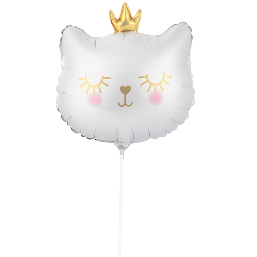 Шар Фольгированный Голова кошки в короне белая (Белый)