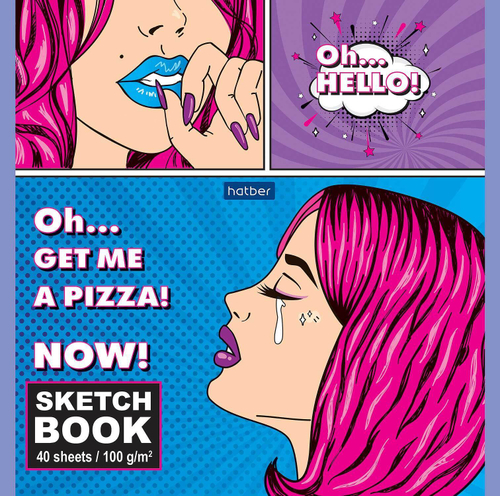 Скетчбук 165*165 40л/скрепка "Девушка-душа"офсет 100г/м2 HATBER-PREMIUM 40Б5лA