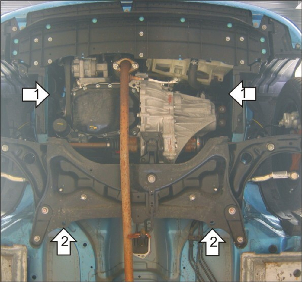 Усиленная защита Motodor картера двигателя, кпп. 2 мм, сталь. для Peugeot 107 2005-2009 арт.01610