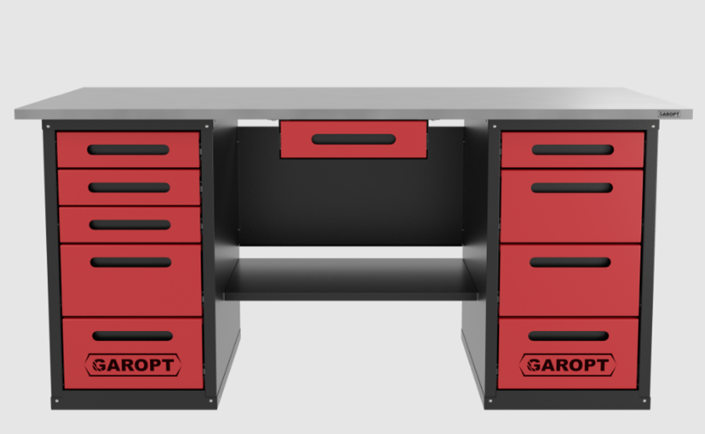 Верстак с ящиком двухтумбовый 4 ящиков /5 ящиков 1800*700 красный GAROPT, GT1800Y1Y4Y5.red