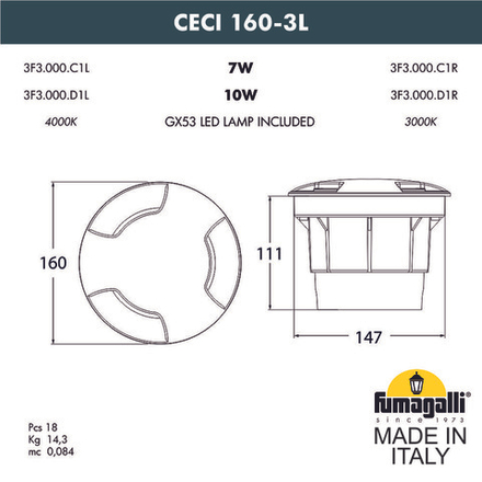 Грунтовый светильник FUMAGALLI CECI 160-3L 3F3.000.000.LXD1L