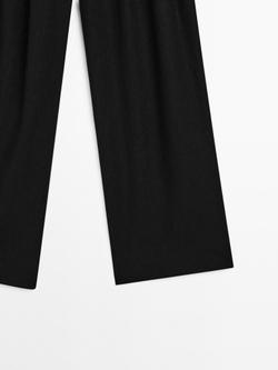 Massimo Dutti Брюки прямого кроя из смесового льна с защипами, черный