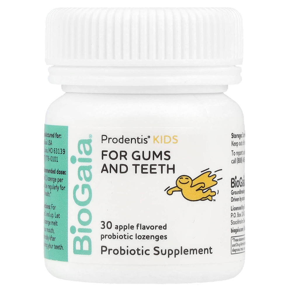 BioGaia, Prodentis Kids®, пастилки с пробиотиками, яблоко, 200 млн КОЕ, 30 пастилок