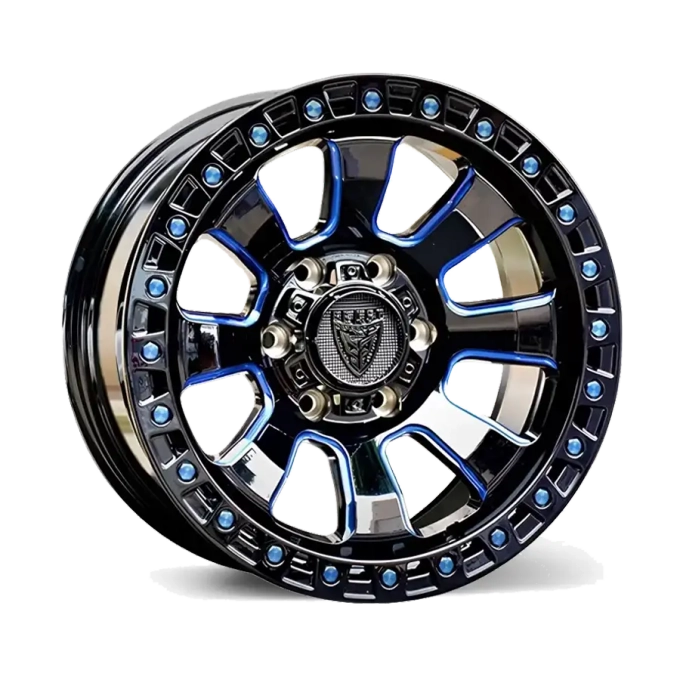 Диск колёсный литой BEAST OFFROAD 9604N R17 8,5 ET0 Blue Gloss Black W Milled Spokes