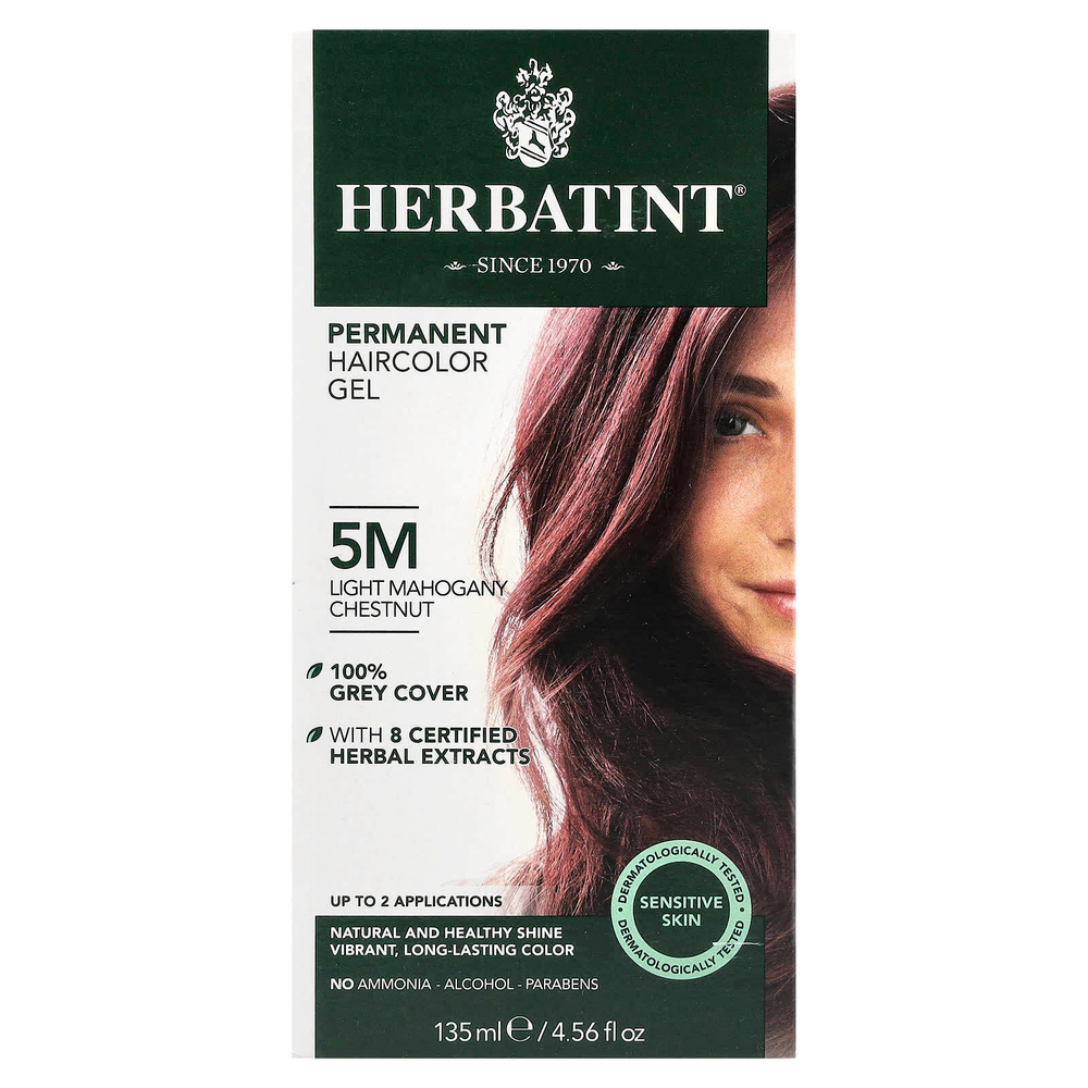 Herbatint, Стойкая гель-краска для волос, 5M, светлый каштан, красное дерево, 135 мл (4,56 жидк. Унции)
