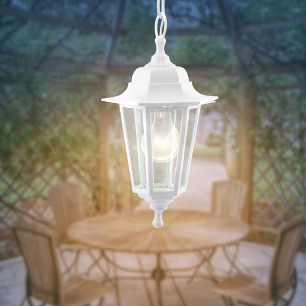 Садово-парковый светильник ЭРА НСУ 06-60-001 белый 6 гранный подвесной IP44 Е27 max60Вт | Садово-парковые светильники