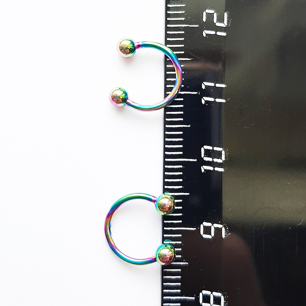 Подкова ( циркуляр) для пирсинга 8 мм с шариками 3 мм. Медицинская сталь, радужная (бензинка). 1 шт