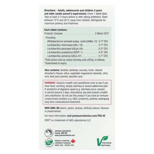 Jamieson Vitamins, Жевательные пробиотики, натуральная клубника, 60 жевательных таблеток