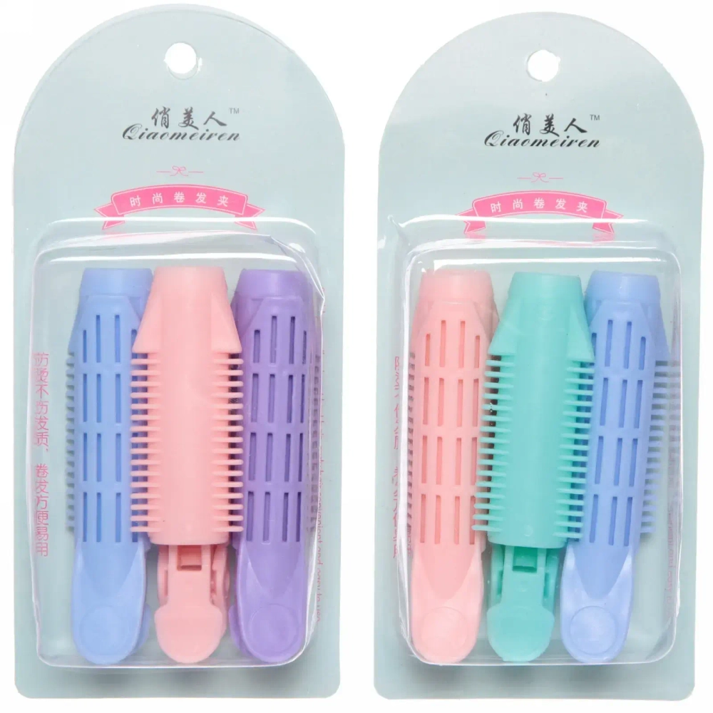 Бигуди пластмассовые с зажимом 3шт «Styling», микс 6 цветов, в пластиковой коробке, 10,5см