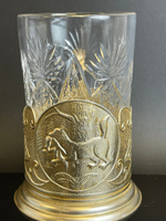 Подстаканник "Соболь", добыча, с хрустальным стаканом, винтаж 1960-1990 гг