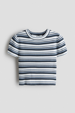 H&M Укороченный топ в рубчик, темно-синий