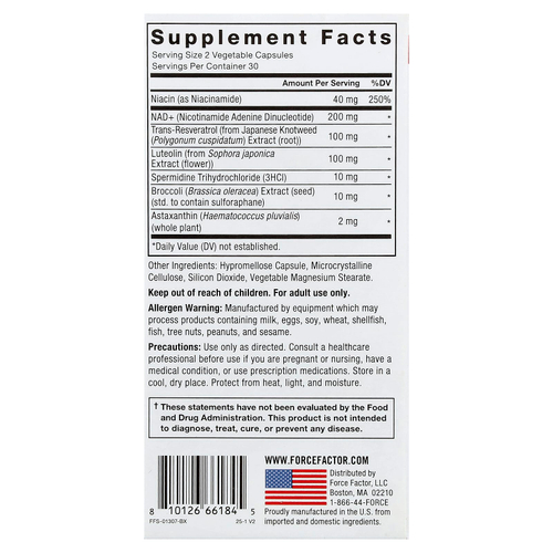 Force Factor, NAD + Longevity Nutrient Complex, 60 растительных капсул