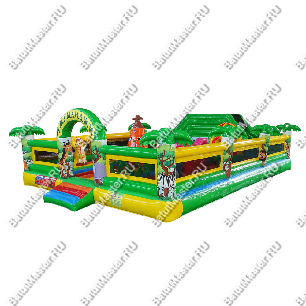 Коммерческий надувной батут "Джунгли малый со скалодромом" 10*7*2,8 м