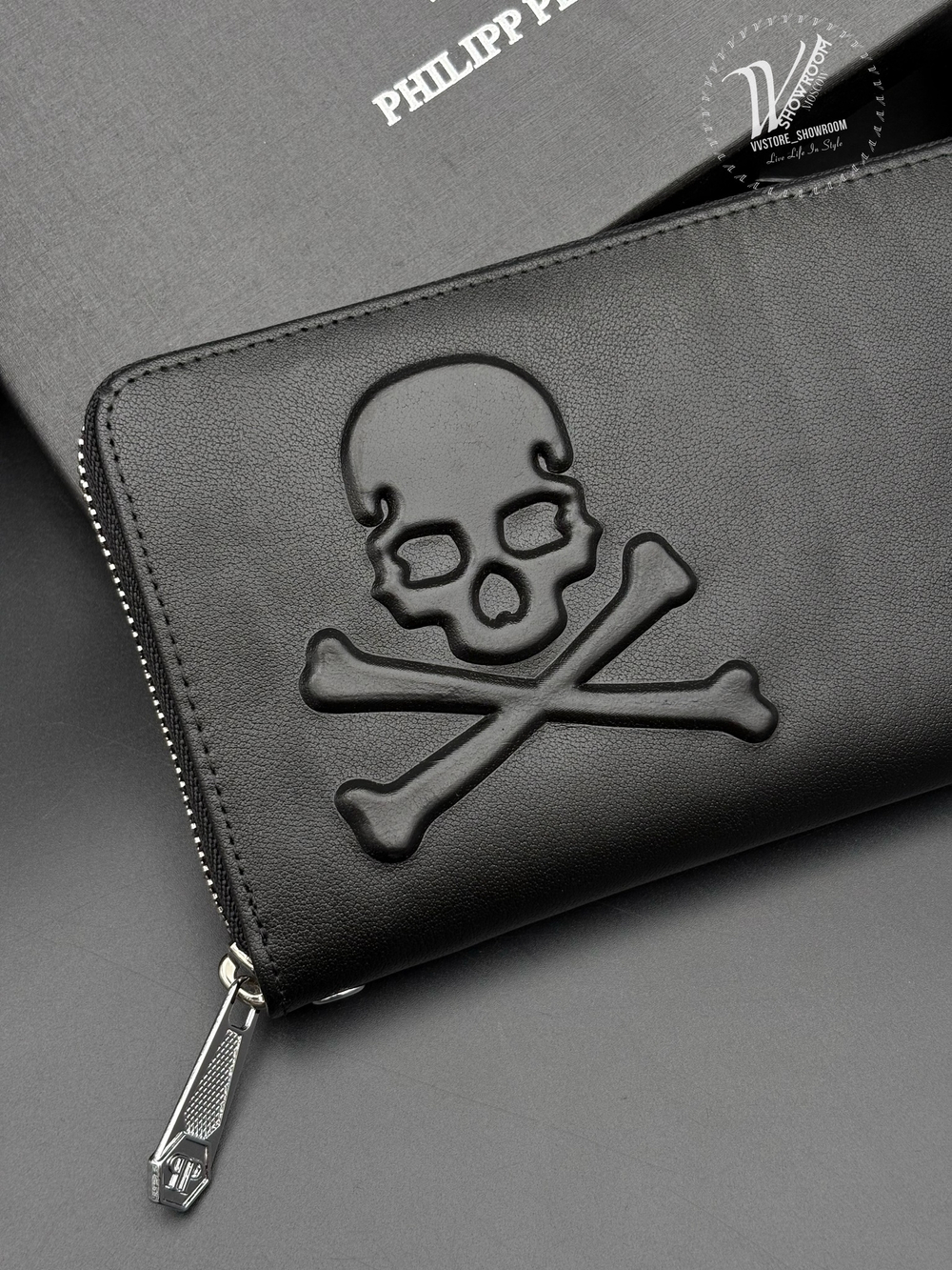 Кошелек на молнии Philipp Plein с фактурным черепом