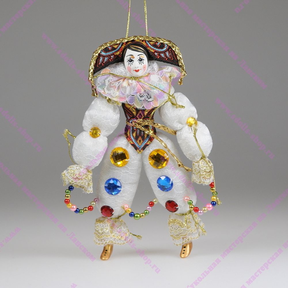 Ёлочная игрушка Клоун белый со стразами