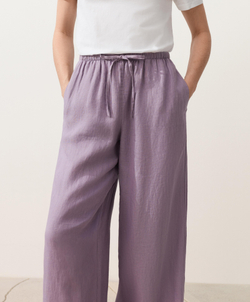 OYSHO Прямые брюки из 100% льна с декоративной строчкой, сиреневый