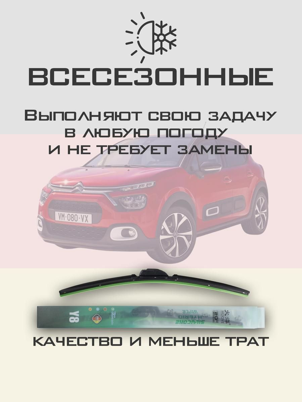 Щетки стеклоочистителя HUOYE Y8 650/400 мм на Citroen C3 | Push button