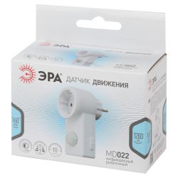 Датчик движения ЭРА MD 022 розеточный ДДР-01 1200Вт, 10-420с, 2-9м, 3+лк, 120гр, IP20