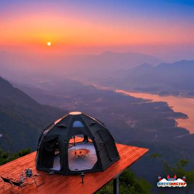 Пневмокаркасная юрта «Гармония» 5×5×2,5 м — для глэмпинга из ПВХ, чёрная