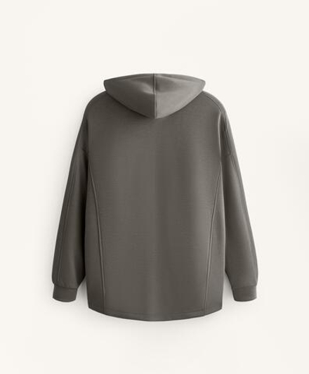 Oysho Длинная куртка с капюшоном, детали в рубчик, из модала с начесом, угольный