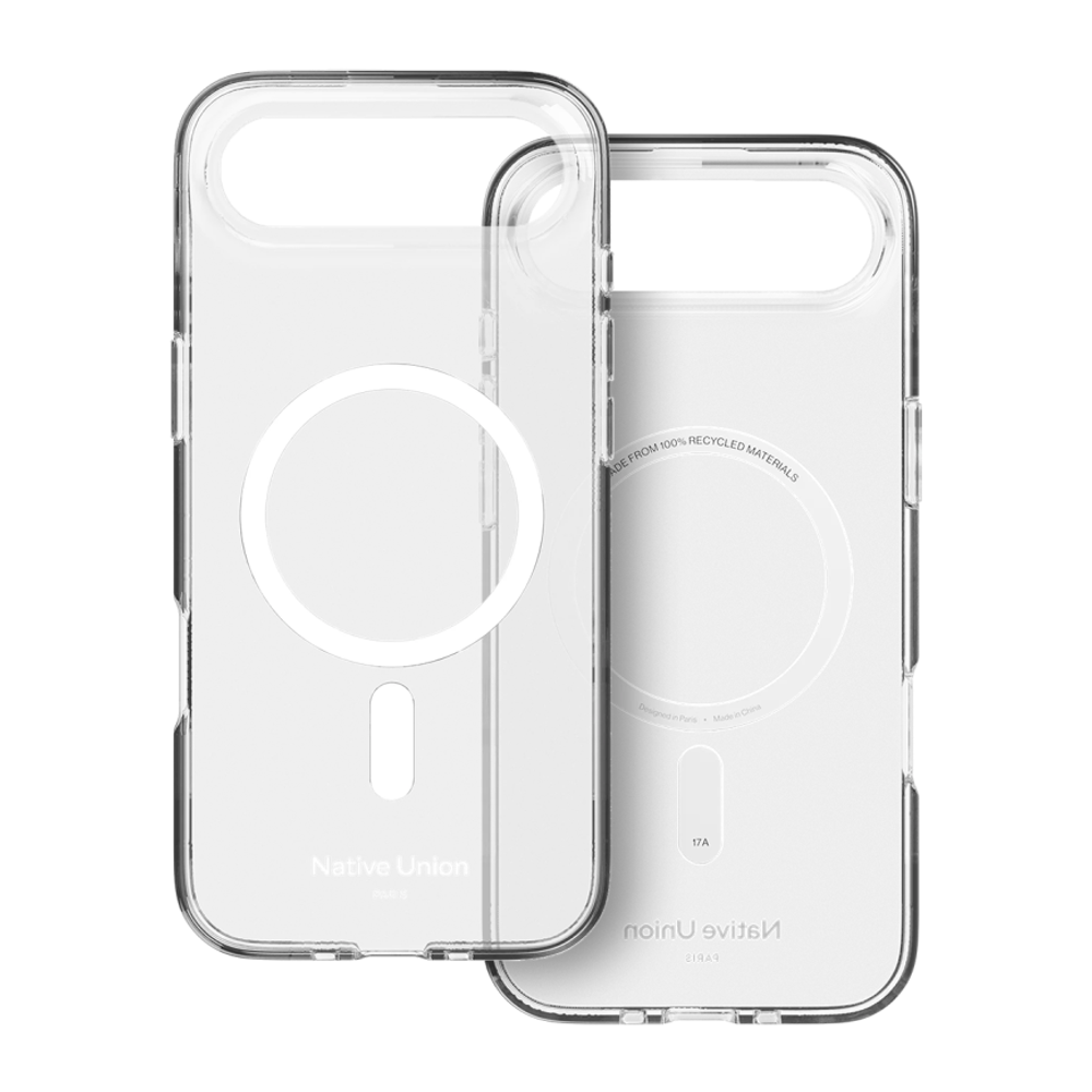 Прозрачный чехол MagSafe Native Union (Re)Clear Case для iPhone Air Глянцевый гибридный чехол из переработанного пластика, повышенным уровнем защиты при падении и вырезом для Контроллера камеры. Производителем заявлена устойчивость к пожелтению