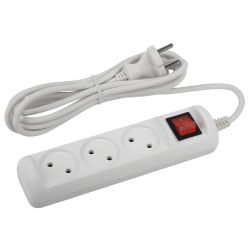 Удлинитель электрический ЭРА U-3s-3m-2x1 без заземления c выключателем 3 розетки 3м ПВС 2x1мм2 10А | Бытовые удлинители