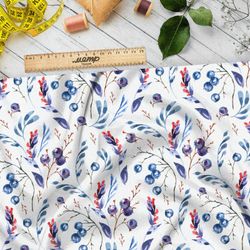 Ткань поплин листья с голубикой