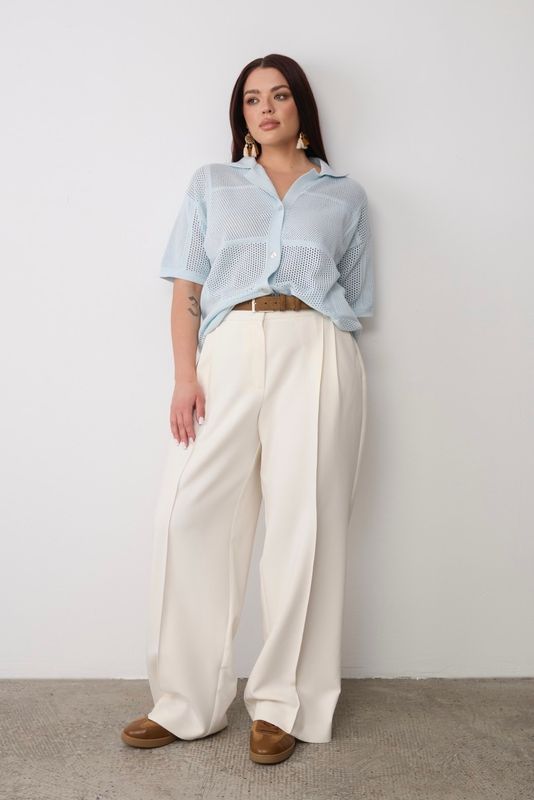 Рубашка вязаная ажурная на пуговицах, голубой