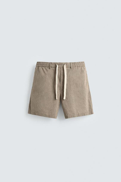 ZARA ШОРТЫ RELAXED FIT ИЗ ХЛОПКА И ЛЬНА, ПОЛОСКИ
