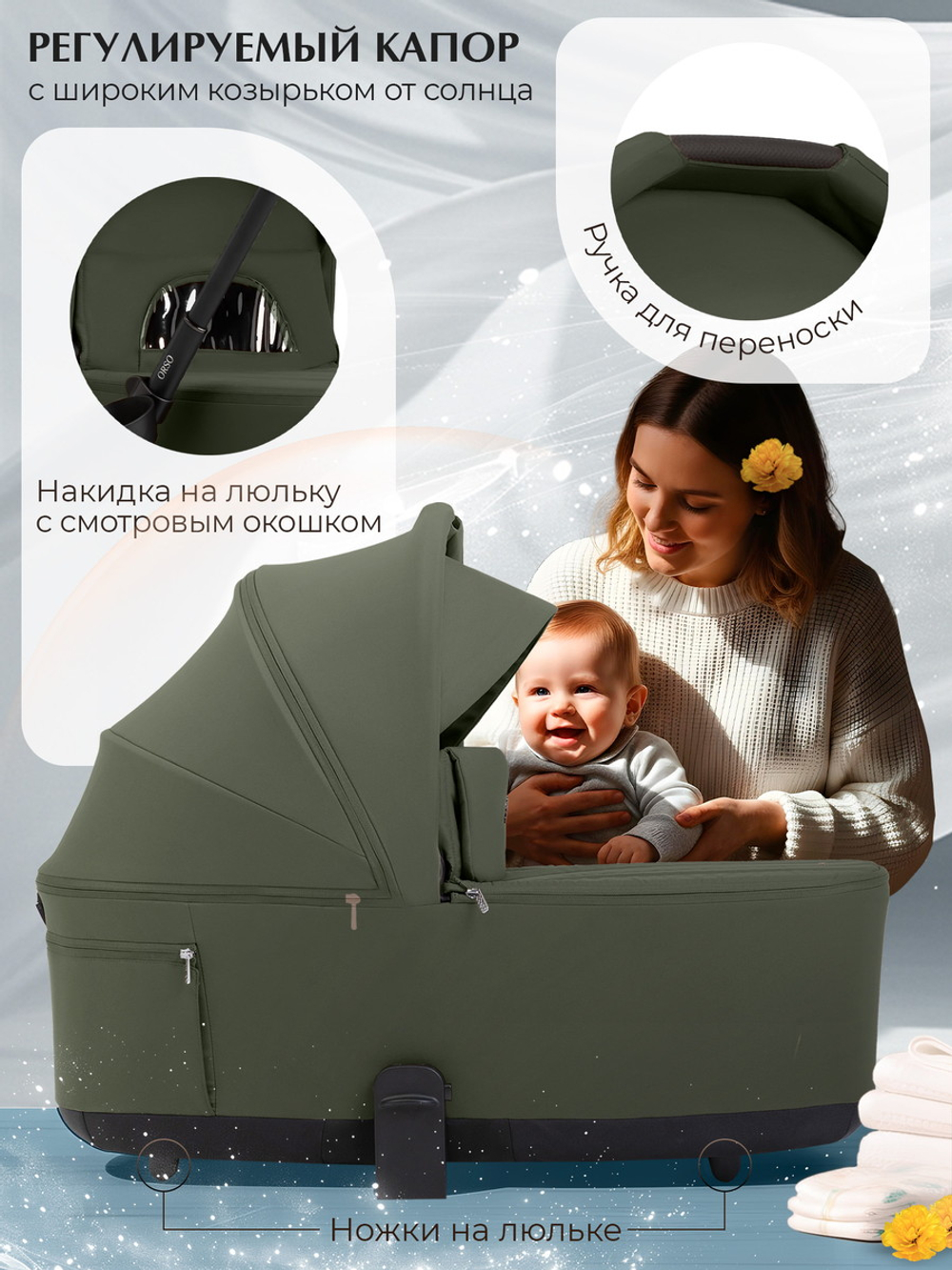 Коляска 3 в 1 Sweet Baby SBL Orso New + автокресло Elegante Plus New Dark Green