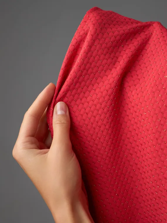 Микрофибра фактурная, жаккард, Турция, красный/золото