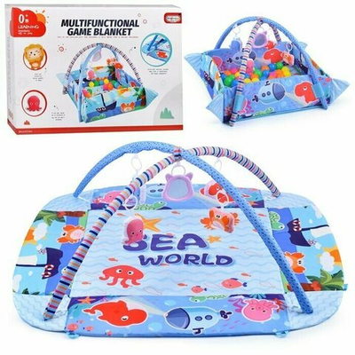 Детский развивающий коврик "Морские жители" с бортиками и шариками, в коробке