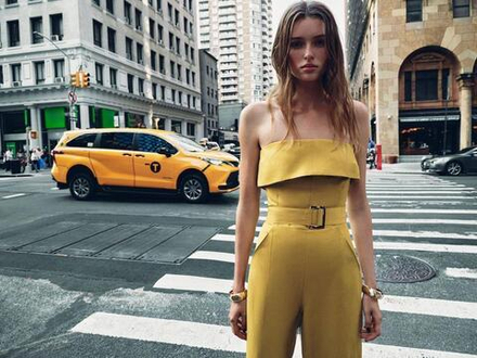 ZARA ДЛИННЫЙ КОМБИНЕЗОН БЕЗ БРЕТЕЛЕЙ, ГОРЧИЧНЫЙ