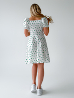 Платье FM 08 со сборкой на груди короткий рукав расклешенное с сердечками