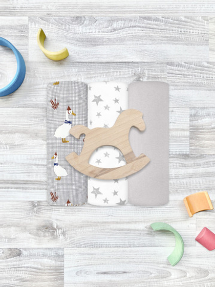 Сет из 3х пелёнок Mjölk Гуси/White Sand/Звёзды