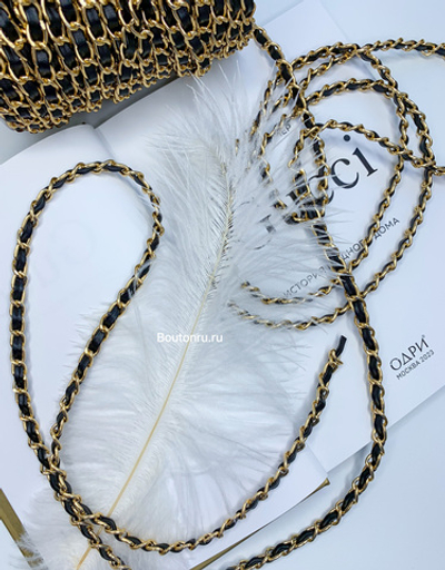 Тесьма цепь золотая с кожаной черной вставкой