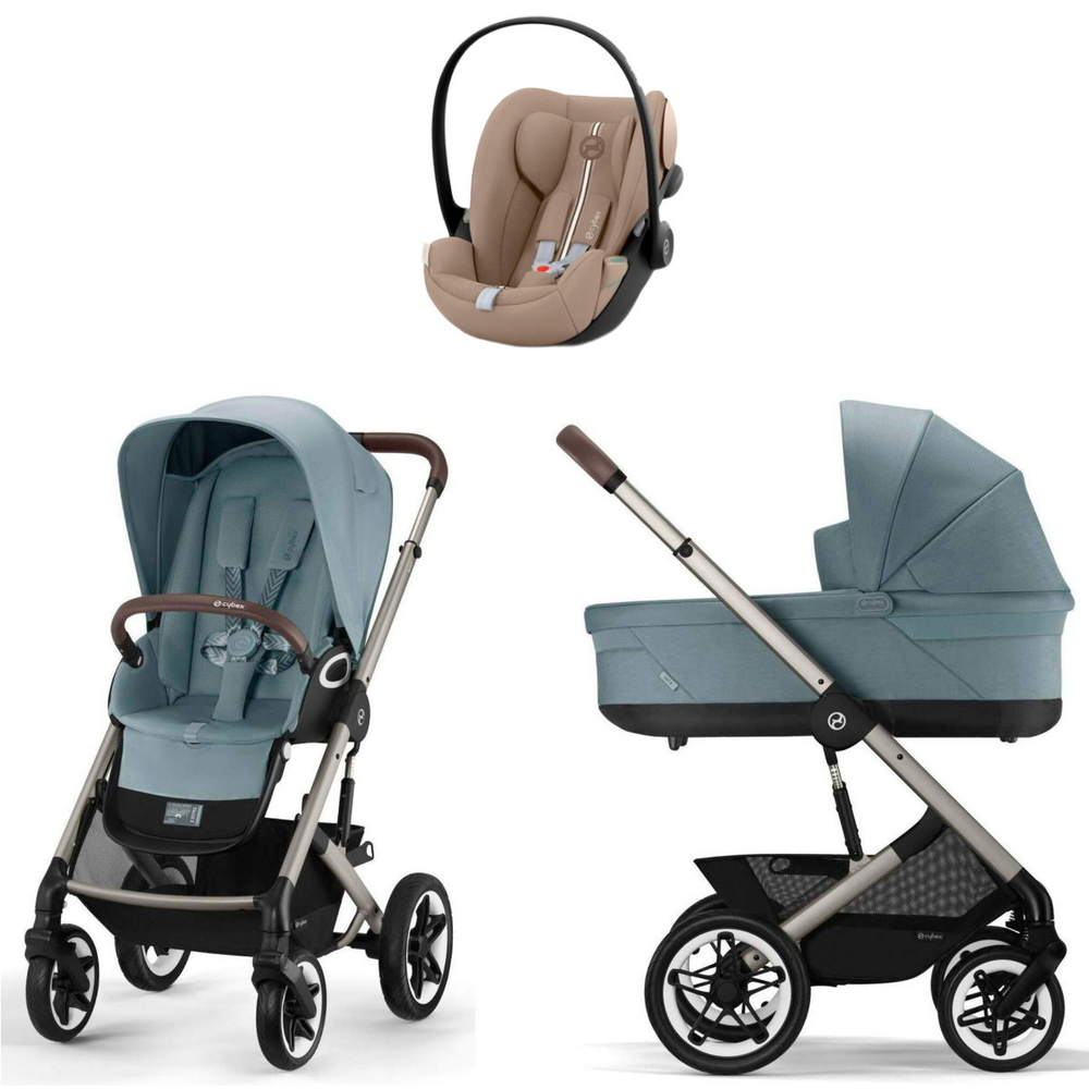 Коляска Cybex Talos S Lux TPE complete Cloud G Almond Beige Plus 3 в 1 Stormy Blue с дождевиками
