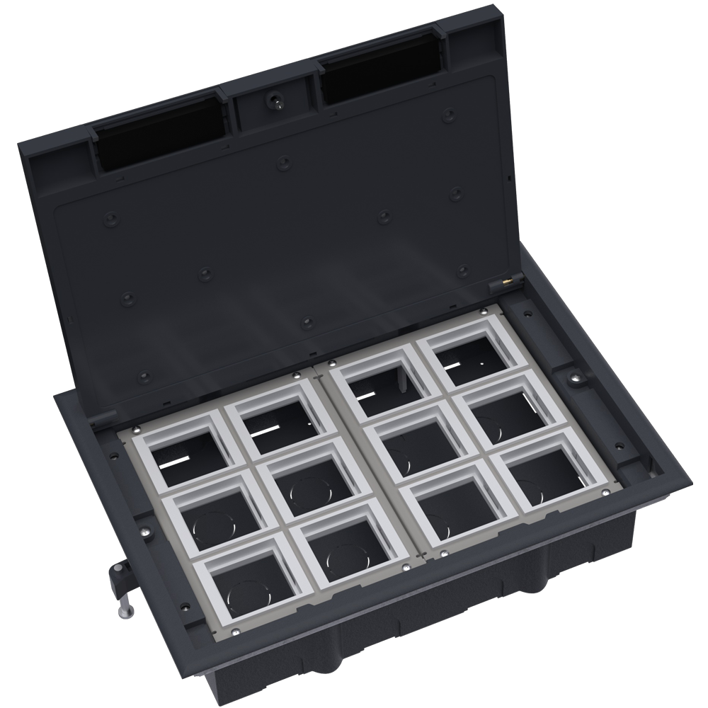 Лючок в пол 24 мод. (12 мод. 45х45 мм.),  крышка ABS+гальванизированная стальная вставка