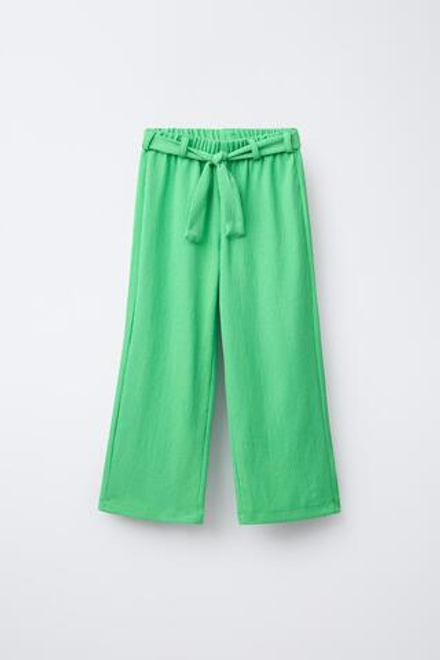ZARA БРЮКИ ИЗ РЕЛЬЕФНОЙ ТКАНИ С ПОЯСОМ, ЗЕЛЕНЫЙ