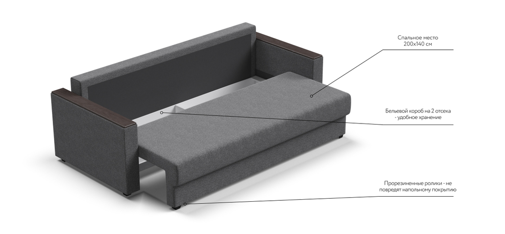 Диван Атланта НПБ 120 Рогожка Мальмо серый