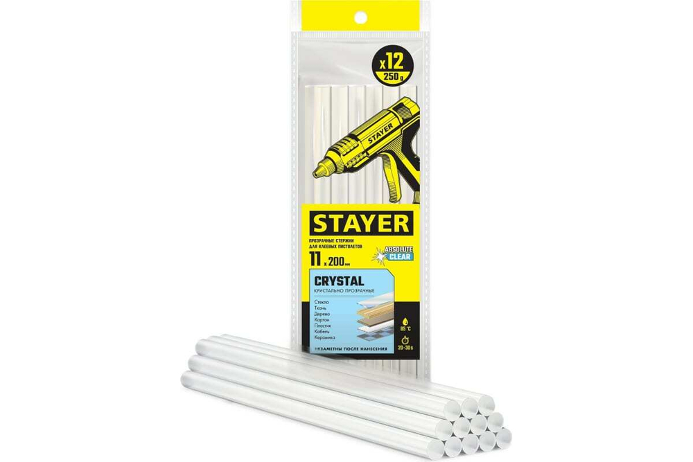 Прозрачные универсальные клеевые стержни STAYER Crystal 11х200 мм, 12 шт 0682-12