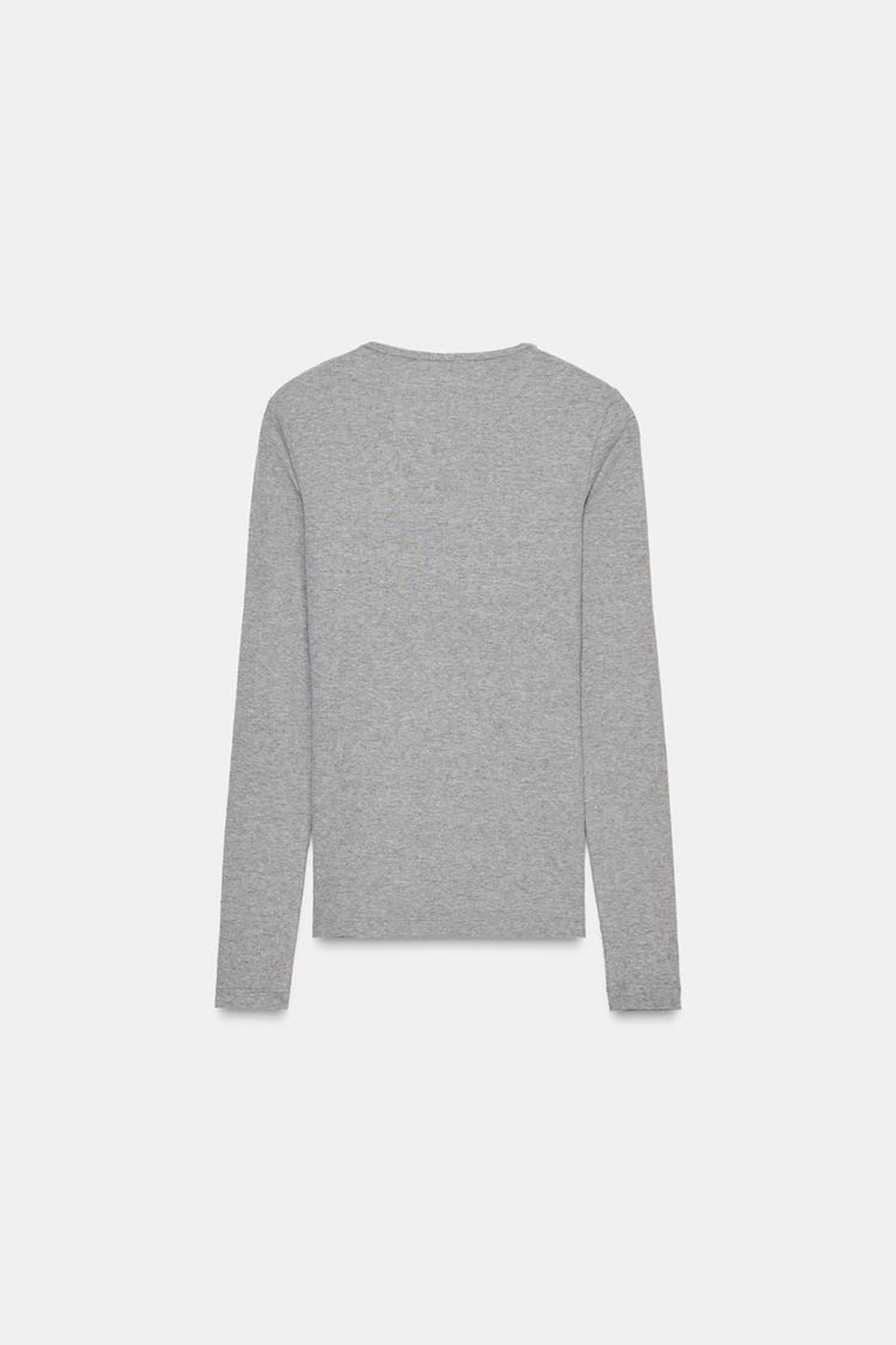 ZARA ФУТБОЛКА В РУБЧИК С ПУГОВИЦАМИ, СЕРЫЙ МЕЛАНЖ