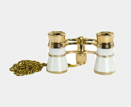 Бинокль театральный металлич. под золото с цепочкой БЕЛЫЙ  3Х линза 25 мм